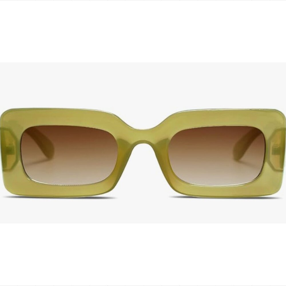 SOJOS Retro 90s Unisex Green Chunky Rectangle Sunglasses